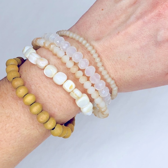 Stacking Bracelet Set Natural Colored Stone & Wood Beaded Bracelet Set - Picture 1 of 6
